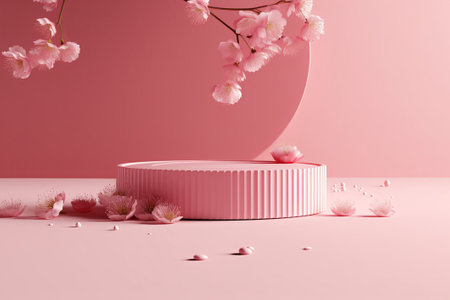 3d render of minimal product display podium with cherry blossom petalsの素材