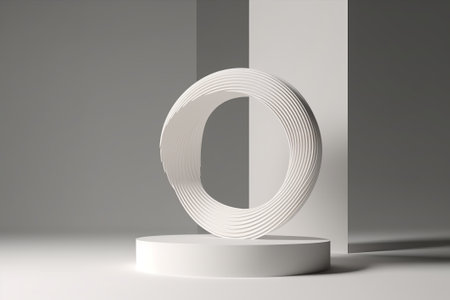 3d render, abstract minimal geometric forms. Glossy white podium for your design.の素材