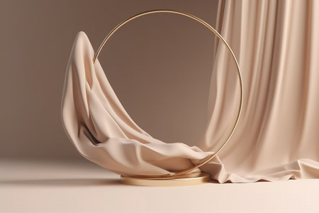 3d render, abstract background with golden podium and drapery fabricの素材