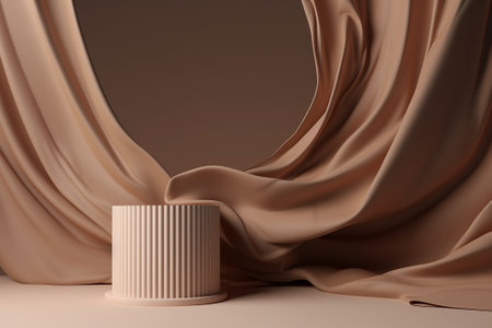 3d render, abstract background with brown silk drapery and podiumの素材