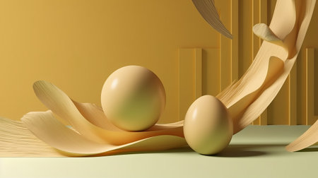 3d render, abstract composition with two eggs on pastel backgroundの素材