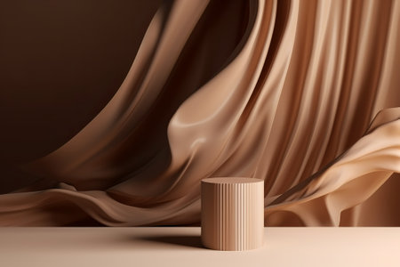 3d render, abstract brown background with podium and draperyの素材