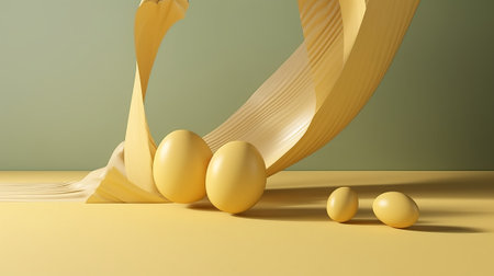 3d render of easter eggs in yellow and beige colorsの素材