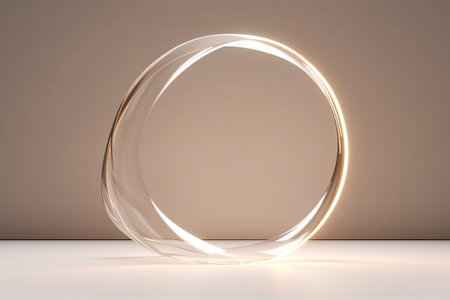 3D rendering of a luminous circle on a white background.の素材