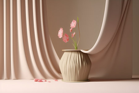 3d render of a vase with orchid flowers in the roomの素材