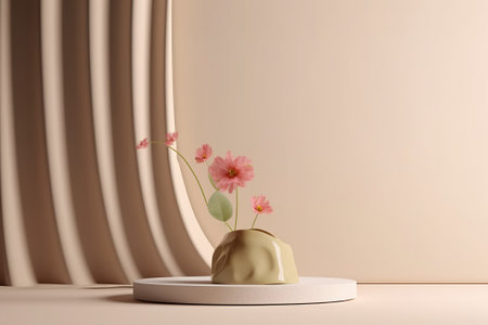3d render of minimal product display podium with flower vase.の素材