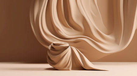 3d render, abstract background, beige satin cloth with wavesの素材