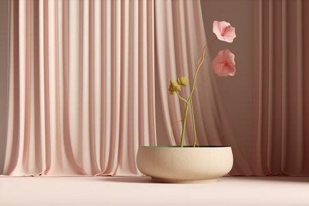 Minimalistic interior with flowers in vase. 3D renderingの素材