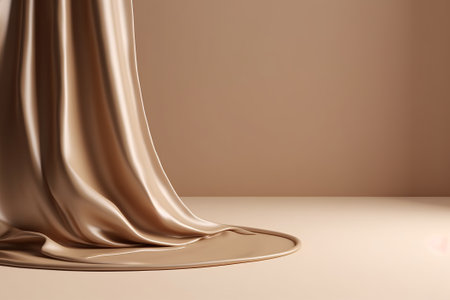 3d render of brown satin fabric with drapery on beige backgroundの素材