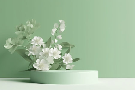 3d render of minimal product display podium with jasmine flowers.の素材