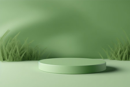 3d render of green podium for product display. Minimal scene.の素材