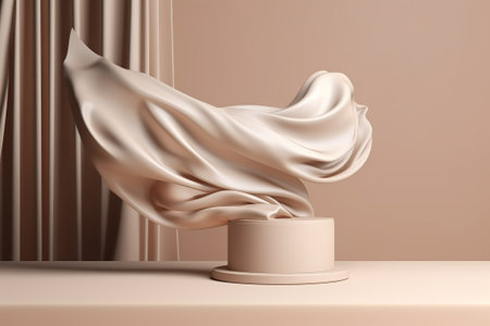 3d render, abstract background, beige podium with silk fabricの素材