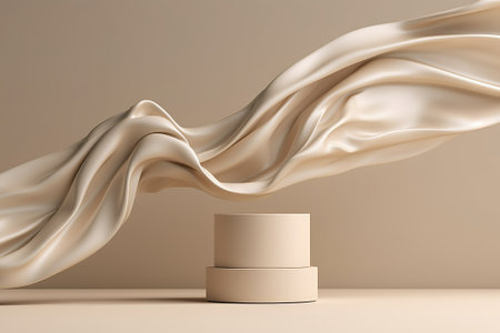3d render, abstract background, podium for product presentation, cream or satin fabricの素材
