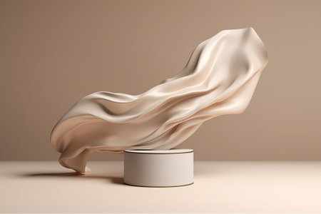 3d rendering of a white podium with a silk cloth on the backgroundの素材