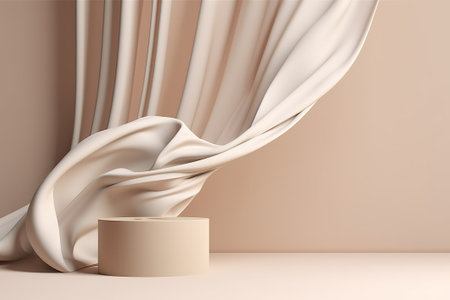 3d render, abstract background, beige podium with silk fabricの素材