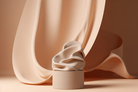 3d render, abstract beige background with podium and draperyの素材