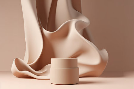 3d render of cream and silk background, podium for product presentationの素材