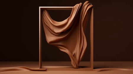 3d rendering of brown silk fabric on a stand. Abstract background.の素材