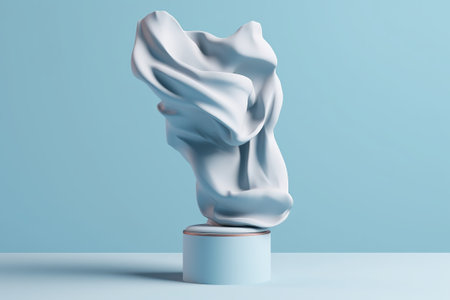 3d rendering of a white podium with a blue cloth on itの素材