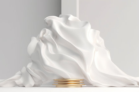 3d render, abstract background, white podium with silk fabric.の素材