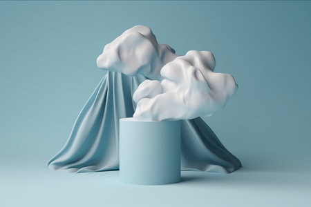 3d render of white cloud and blue cloth on blue background.の素材