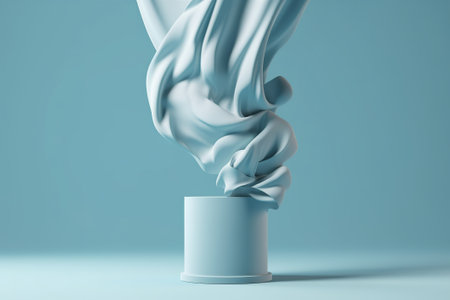 Podium for product presentation with flowing fabric. 3D rendering.の素材