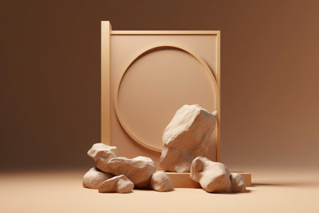 Minimal scene with podium and stones. 3d render, 3d illustrationの素材