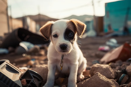 Puppy in a garbage dump. Selective focus on puppyの素材