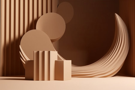 3d render, abstract geometric forms, podium for product presentation.の素材