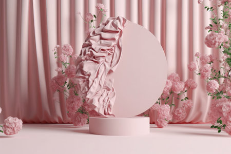 3d render of minimal display podium with floral background. Podium for show product.の素材