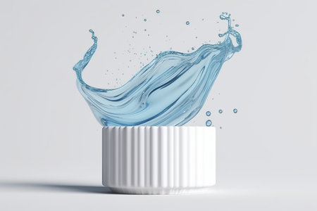 3d rendering of a white container with blue water splashing outの素材