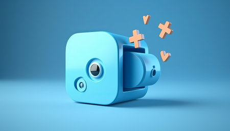 3d rendering of a blue electric plug isolated in blue studio backgroundの素材