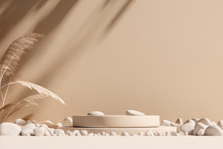 3d rendering of minimal geometric forms. Brown podium for product presentation.の素材