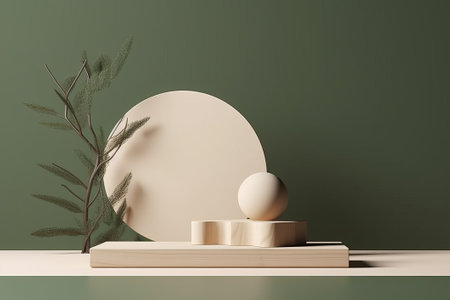 3d render of abstract minimal geometric forms, podium for product display.の素材