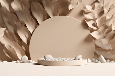 3d render, abstract minimal background, primitive geometrical forms, podium for product presentation, cream colorの素材