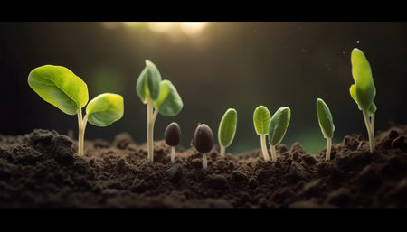 Green seedling illustrating concept of new life and eco-friendly developmentの素材