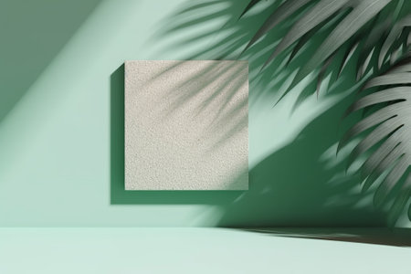 Minimalist wall mockup with palm leaf shadow. 3D renderingの素材