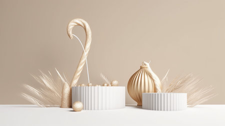3d render of minimalistic composition with geometric shapes in pastel colorsの素材