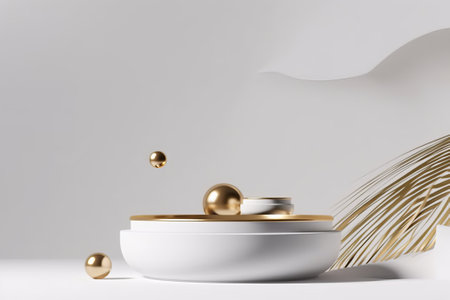 3d render of abstract geometric forms. Minimal scene with podium for product presentation.の素材