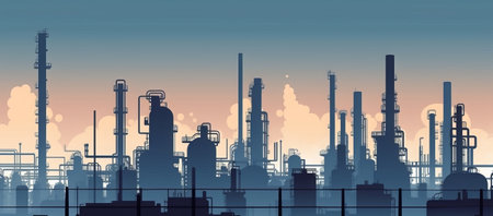 Petrochemical plant with blue sky background. Vector illustration EPS10の素材