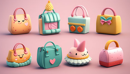 Set of cute handbags in pastel colors. 3d renderingの素材