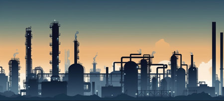 Oil and gas industry. Refinery plant. Industrial landscape. Vector illustrationの素材