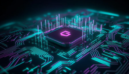 3D rendering of cryptocurrency coin on circuit board. Cryptocurrency conceptの素材