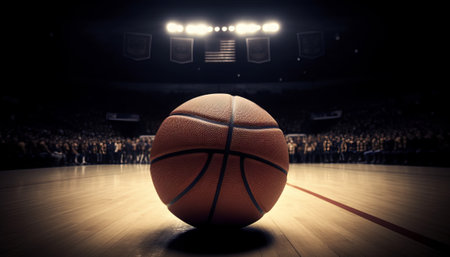 Basketball ball on the court. Mixed media. Mixed media. Mixed mediaの素材