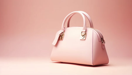 Pink leather clutch on a pink background. 3d render illustration.の素材