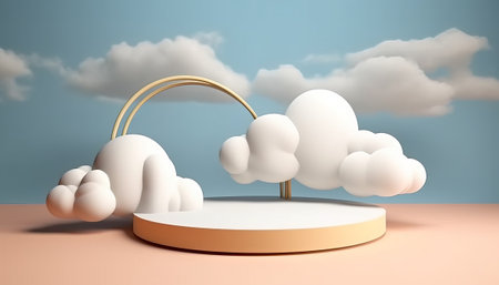 3d rendering of minimal display podium for product presentation in sky background.の素材