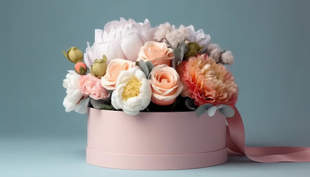Bouquet of flowers in a gift box. 3d renderingの素材