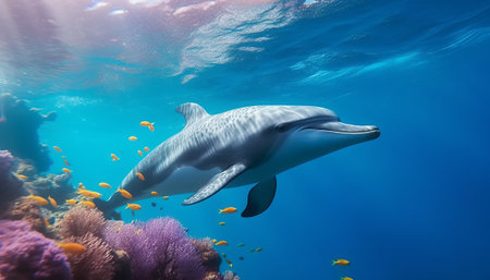 Dolphin swimming in the Red Sea. 3D Rendering.の素材