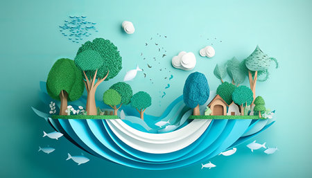 Paper cut concept of eco friendly house. Paper art style. Vector illustration.の素材