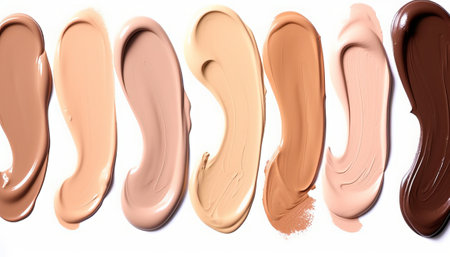 collection of make up liquid foundation stroke on white background. each one is shot separatelyの素材
